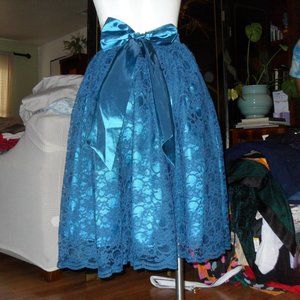Teal Lace 50s Midi skirt pinup style bow back